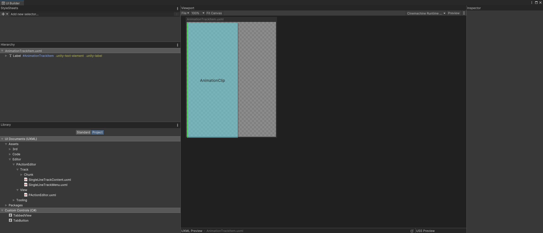 AnimationTrackItem.uxml 在 UI Builder 中的结构